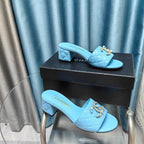 CHANEL MULE SLIDE SANDAL IN SKY BLUE LAMBSKIN