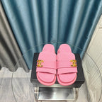 CHANEL PLATFORM HEELS SANDALS IN LIGHT PINK WOOLEN FABRIC