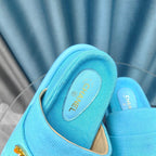 CHANEL PLATFORM HEELS SANDALS IN SAPPHIRE BLUE WOOLEN FABRIC