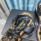 CHANEL HIGH SANDALS WITH THREE STRAPS IN BLACK CALFSKIN