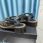 CHANEL HIGH SANDALS WITH THREE STRAPS IN BLACK CALFSKIN