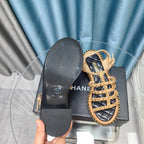 CHANEL HIGH SANDALS WITH THREE STRAPS IN DARK CREAM CALFSKIN