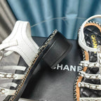 CHANEL HIGH SANDALS WITH THREE STRAPS IN WHITE CALFSKIN