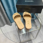 CHANEL QUILTED SLIPPERS BEIGE CREAM SHEEPSKIN