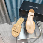 CHANEL QUILTED SLIPPERS BEIGE CREAM SHEEPSKIN