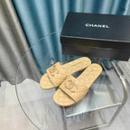 CHANEL QUILTED SLIPPERS BEIGE CREAM SHEEPSKIN