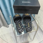 CHANEL QUILTED SLIPPERS BLACK SHEEPSKIN