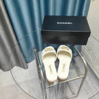CHANEL QUILTED SLIPPERS WHITE SHEEPSKIN