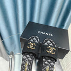 CHANEL QUILTED SLIPPERS BLACK SUEDE AND SHEEPSKIN