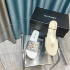 CHANEL QUILTED SLIPPERS SILVER SHEEPSKIN