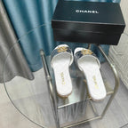 CHANEL QUILTED SLIPPERS SILVER SHEEPSKIN