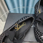 CHANEL HIGH MARY JANE BOW RHINESTONE BLACK SILK