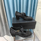CHANEL HIGH MARY JANE BOW RHINESTONE BLACK SILK