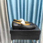 CHANEL MARY JANE SHOES BLACK SHEEPSKIN WITH WHITE BOW