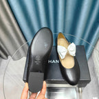 CHANEL MARY JANE SHOES BLACK SHEEPSKIN WITH WHITE BOW