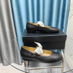 CHANEL MARY JANE SHOES BLACK SHEEPSKIN WITH WHITE BOW