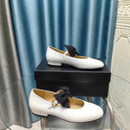 CHANEL MARY JANE SHOES WHITE SHEEPSKIN WITH BLACK BOW