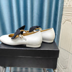 CHANEL MARY JANE SHOES WHITE SHEEPSKIN WITH BLACK BOW
