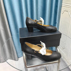 CHANEL HIGH MARY JANE SHOES BLACK SHEEPSKIN WITH WHITE BOW