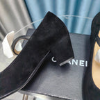 CHANEL HIGH MARY JANE SHOES BLACK SUEDE WITH WHITE BOW