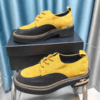 CHANEL OXFORD SHOES IN GOLD YELLOW SUEDE AND BLACK SHEEPSKIN