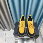 CHANEL OXFORD SHOES IN GOLD YELLOW SUEDE AND BLACK SHEEPSKIN