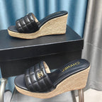 CHANEL WEDGE BLACK SHEEPSKIN