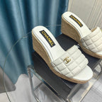 CHANEL WEDGE WHITE SHEEPSKIN