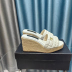 CHANEL WEDGE WHITE SHEEPSKIN