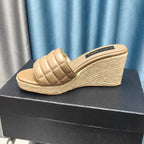 CHANEL WEDGE CAMEL BEIGE SHEEPSKIN