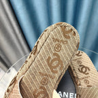 CHANEL THICK-SOLE SLIPPERS PEANUT BROWN SATIN