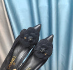 CHANEL HIGH HEELS 80 MM IN BLACK SUEDE AND CALFSKIN WITH FLOWER