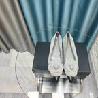 CHANEL BALLET FLAT IN SPANISH GRAY SUEDE AND BLACK CALFSKIN WITH FLOWER