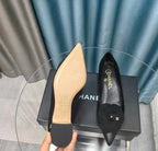 CHANEL MEDIUM HEELS IN BLACK SUEDE AND CALFSKIN WITH FLOWER