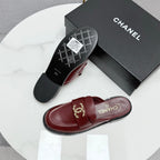 CHANEL FLAT MULE 25S IN DARK RED CALFSKIN STYLE 10