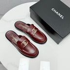 CHANEL FLAT MULE 25S IN DARK RED CALFSKIN STYLE 10