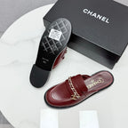 CHANEL FLAT MULE 25S IN DARK RED CALFSKIN STYLE 1