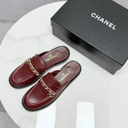 CHANEL FLAT MULE 25S IN DARK RED CALFSKIN STYLE 1