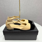 CHANEL MARY JANE 25S IN BEIGE LAMBSKIN AND BLACK SUEDE WITH PEARL HEEL