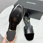 CHANEL MARY JANE 25S IN BLACK LAMBSKIN AND SUEDE WITH PEARL HEEL