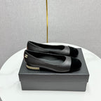 CHANEL BALLET FLATS 25S IN BLACK LAMBSKIN AND SUEDE WITH PEARL HEEL