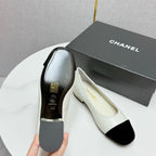 CHANEL BALLET FLATS 25S IN WHITE LAMBSKIN AND BLACK SUEDE WITH PEARL HEEL