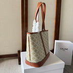 CELINE TRIOMPHE CANVAS 26.5 IN PRINTED CALFSKIN BROWN WHITE