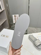 DIOR CD DWAY PLATFORM SLIDE IN GRAY AND WHITE COTTON STRIPED SOLE