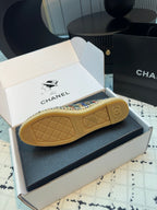 CHANEL ESPADRILLES LOAFERS IN MULTICOLOR TWEED AND BLACK SATIN