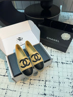 CHANEL ESPADRILLES LOAFERS IN YELLOW MIX BLACK LAMBSKIN