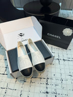 CHANEL ESPADRILLES LOAFERS IN BLACK MIX WHITE LAMBSKIN