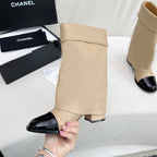 CHANEL SHORT BOOTS 55 MM IN BEIGE CREAM LAMBSKIN WITH GOLD HARDWARE