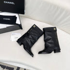 CHANEL SHORT BOOTS 55 MM IN BLACK LAMBSKIN WITH GOLD HARDWARE