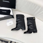 CHANEL SHORT BOOTS 55 MM IN BLACK LAMBSKIN WITH GOLD HARDWARE